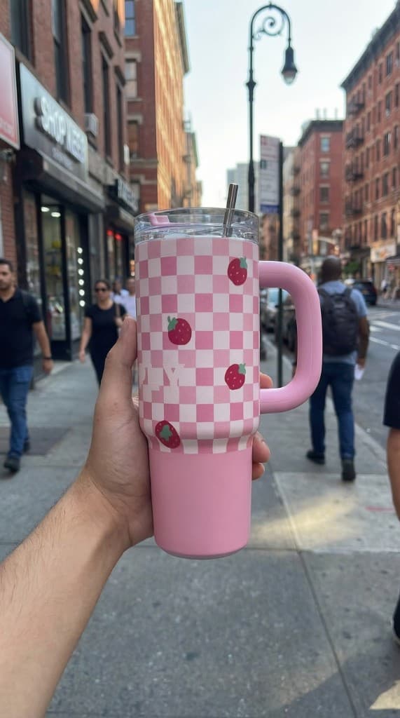 Strawberry checkered tumbler on the go