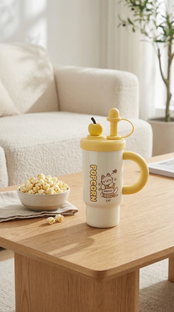 Character tumbler on a coffee table