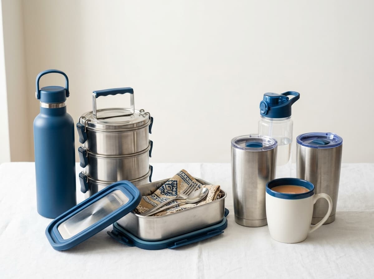 Tumblers, lunch boxes, and water bottles styled for everyday use